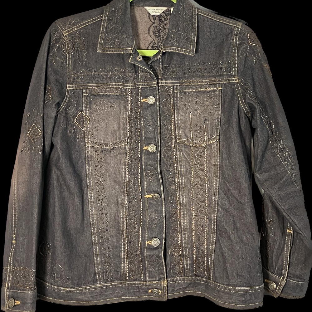 Laura Ashley Embellished Denim Jean Jacket- Small Petite